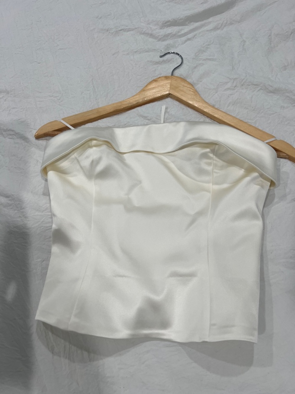 Off-Shoulder Satin Bustier Top in Ivory